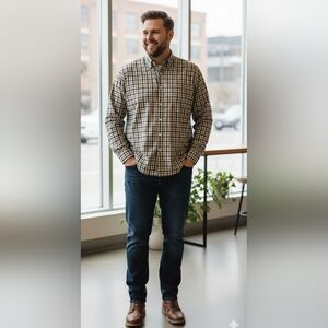 Austin Reed London Men's Blue Gingham Check Button Down Shirt Size L